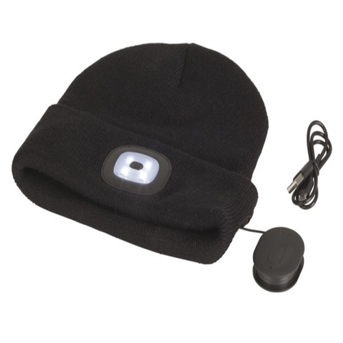 Black Beanie with Bluetooth Speakers and LED Torch