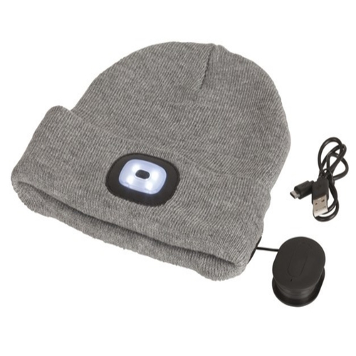 Grey Beanie with Bluetooth Speakers and LED Torch
