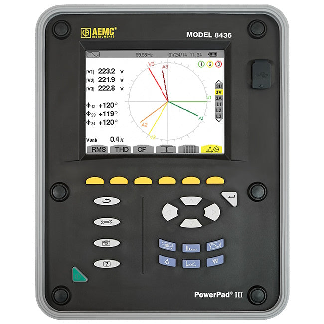 AEMC PowerPad 8436 w/4 196A-24-BK 3-Phase Power Quality Analyzer